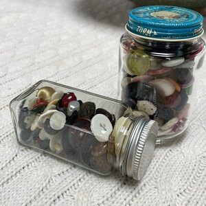 VTG Assorted Button Collection in 2 small Glass Jars various sizes and colors